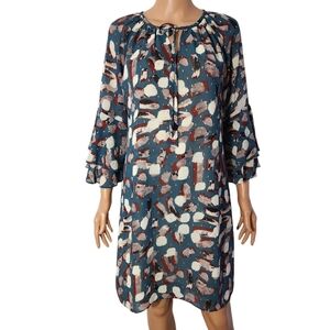 Jade Melody Tam  Bell Sleeve‎ Shift Dress Blue/ White Marron Tunic Size S Small